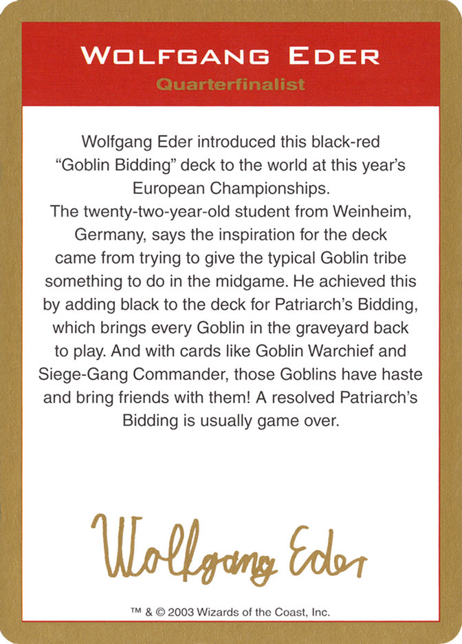 Wolfgang Eder Bio